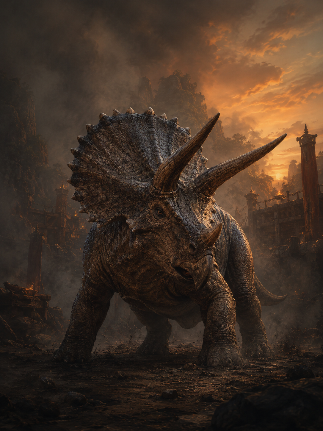 Tricerátopo numa arena pré-histórica
